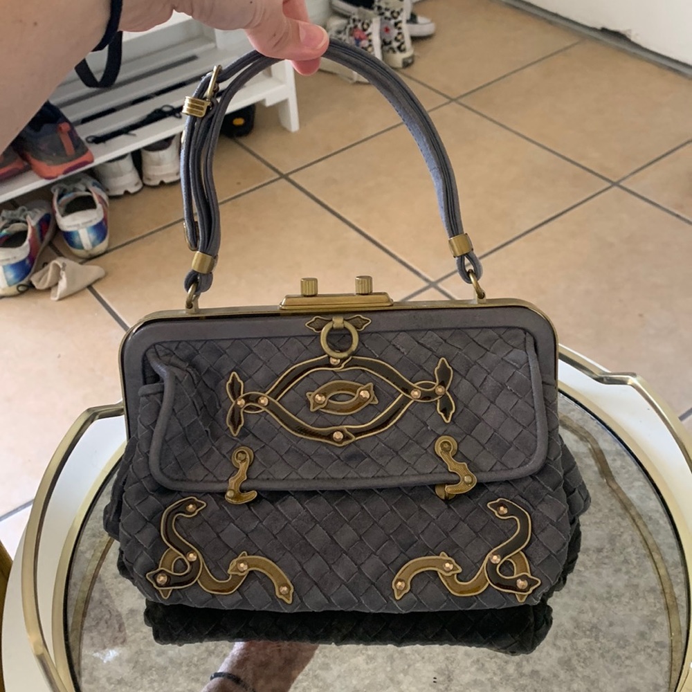 Bottega veneta gray metallic purse with gold hardware vintage